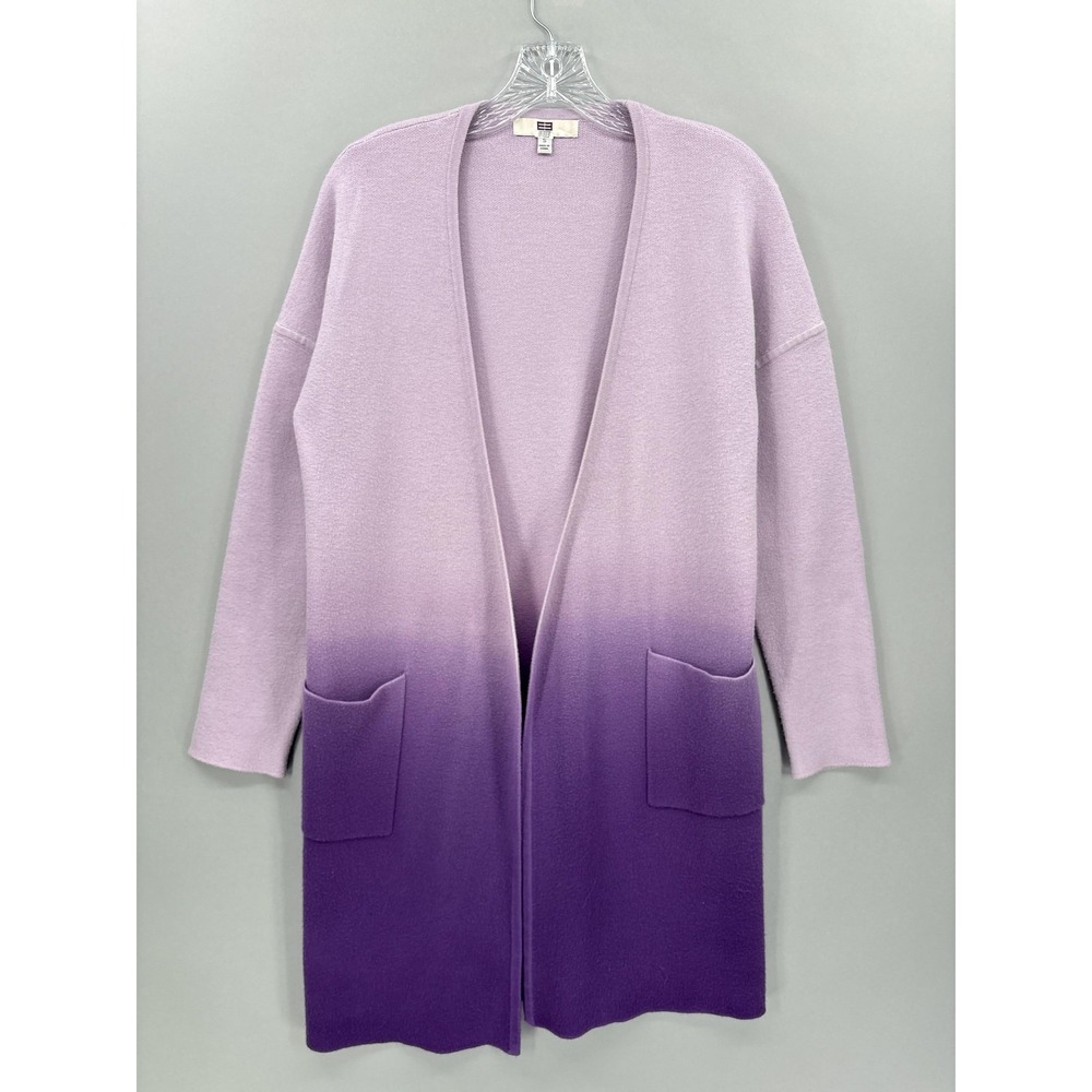 Etcetera Sweater Cardigan Women Small Purple Ombre Open Front Pockets Sweater E3